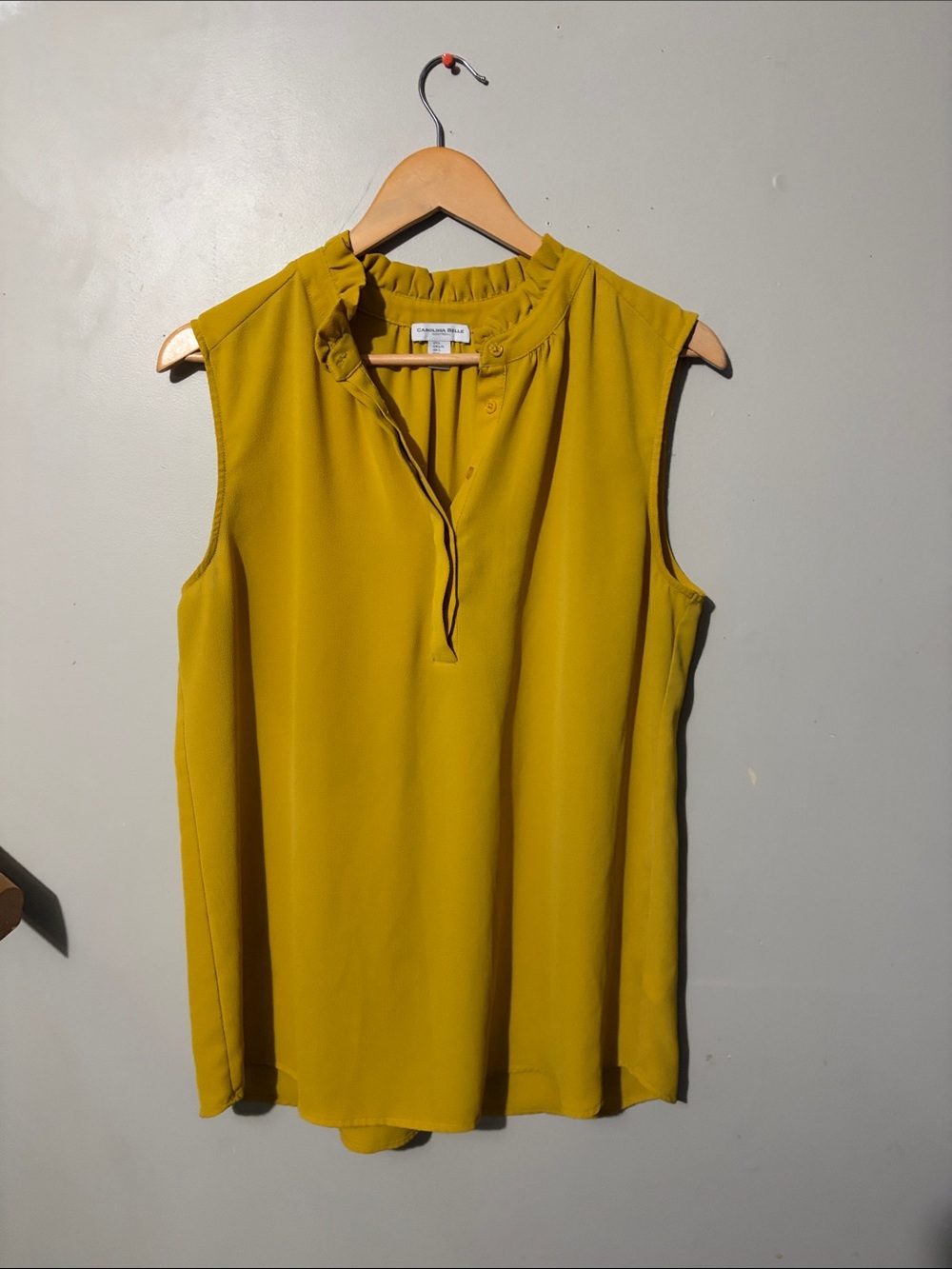 Carolina Belle Sleeveless Ruffle-Neck Shell Top - Mustard Yellow